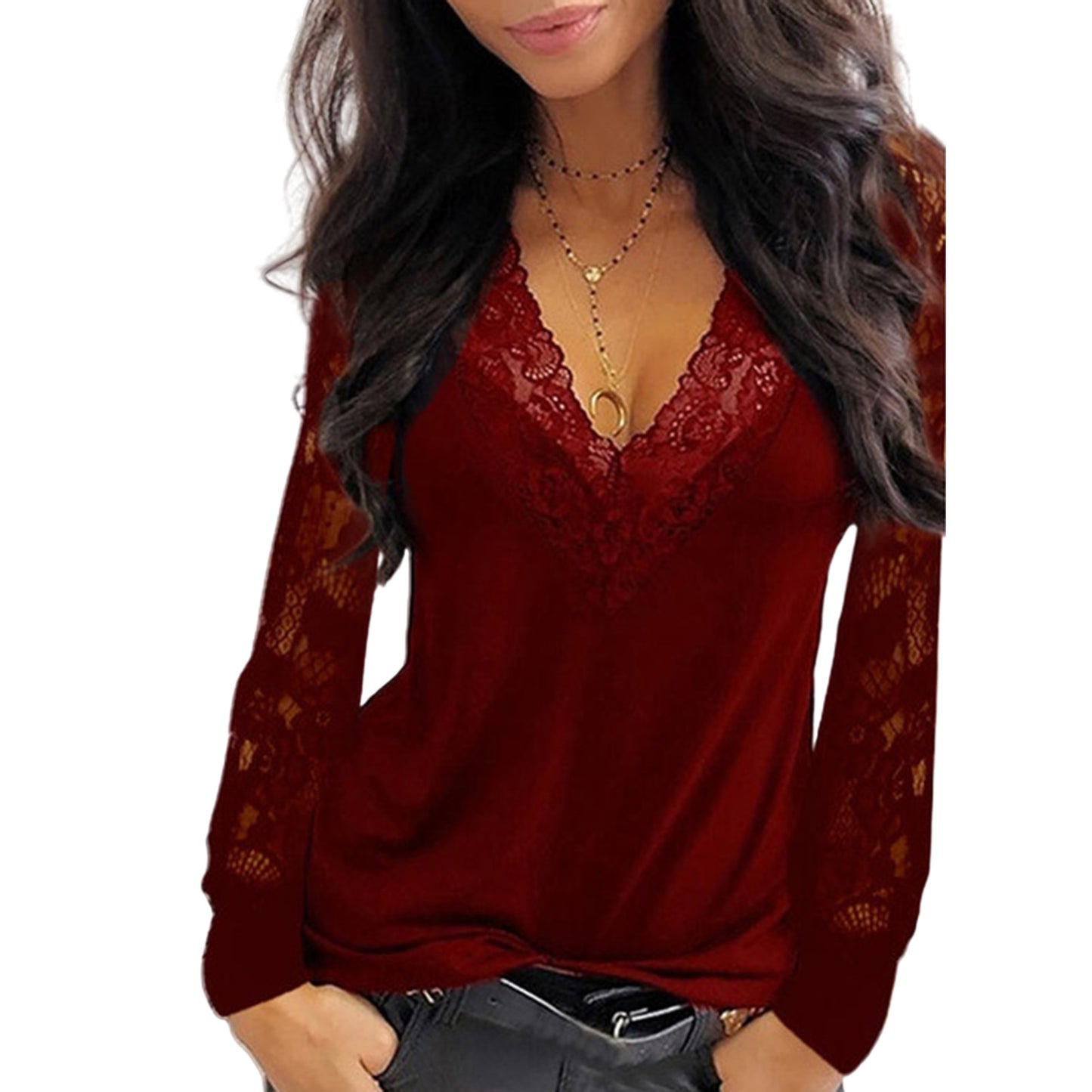 Blouse Met V-Hals en Kant