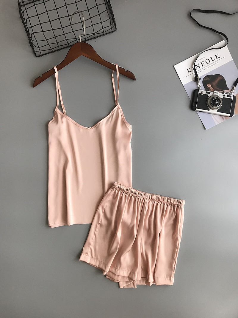 Zijde Pyjama Set Hemdje + Shorts