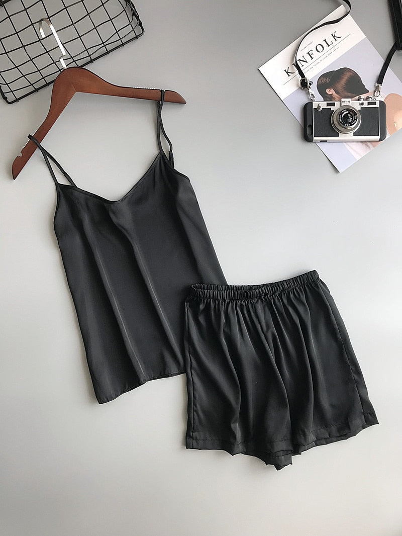 Zijde Pyjama Set Hemdje + Shorts