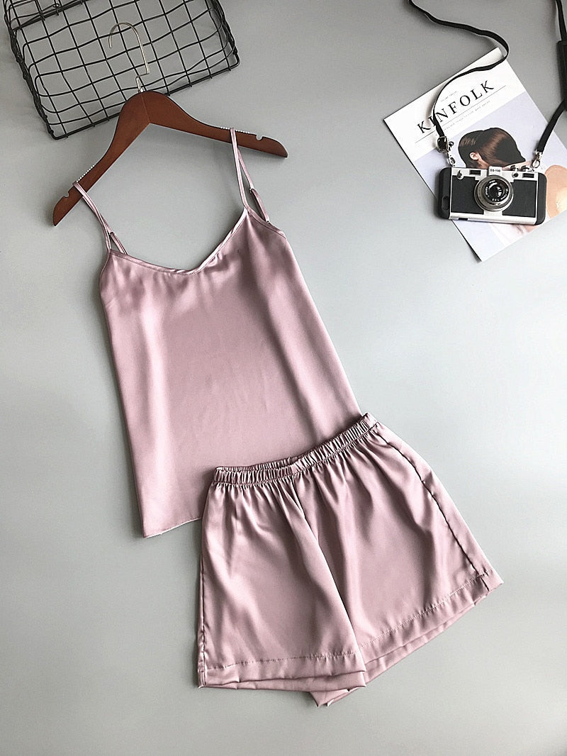 Zijde Pyjama Set Hemdje + Shorts