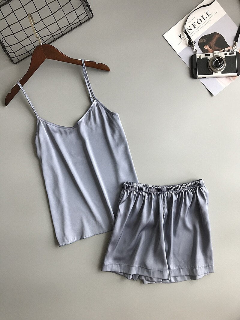 Zijde Pyjama Set Hemdje + Shorts