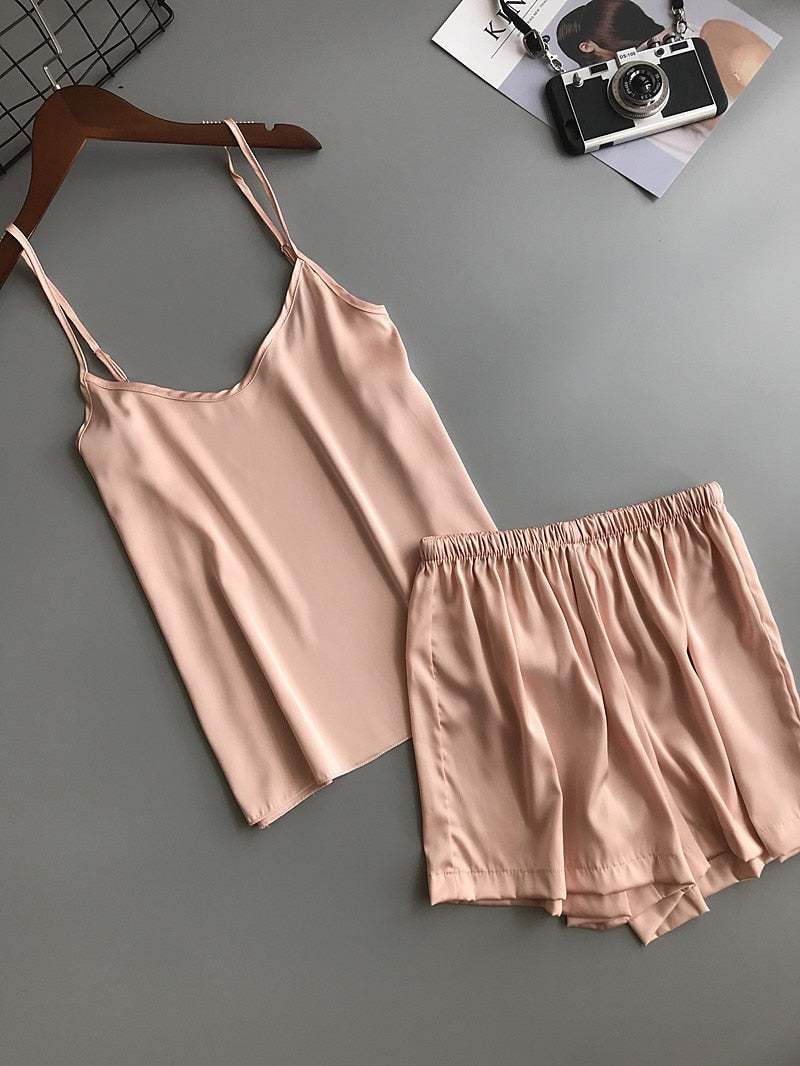 Zijde Pyjama Set Hemdje + Shorts