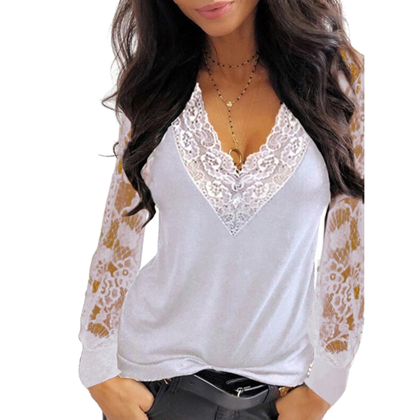 Blouse Met V-Hals en Kant