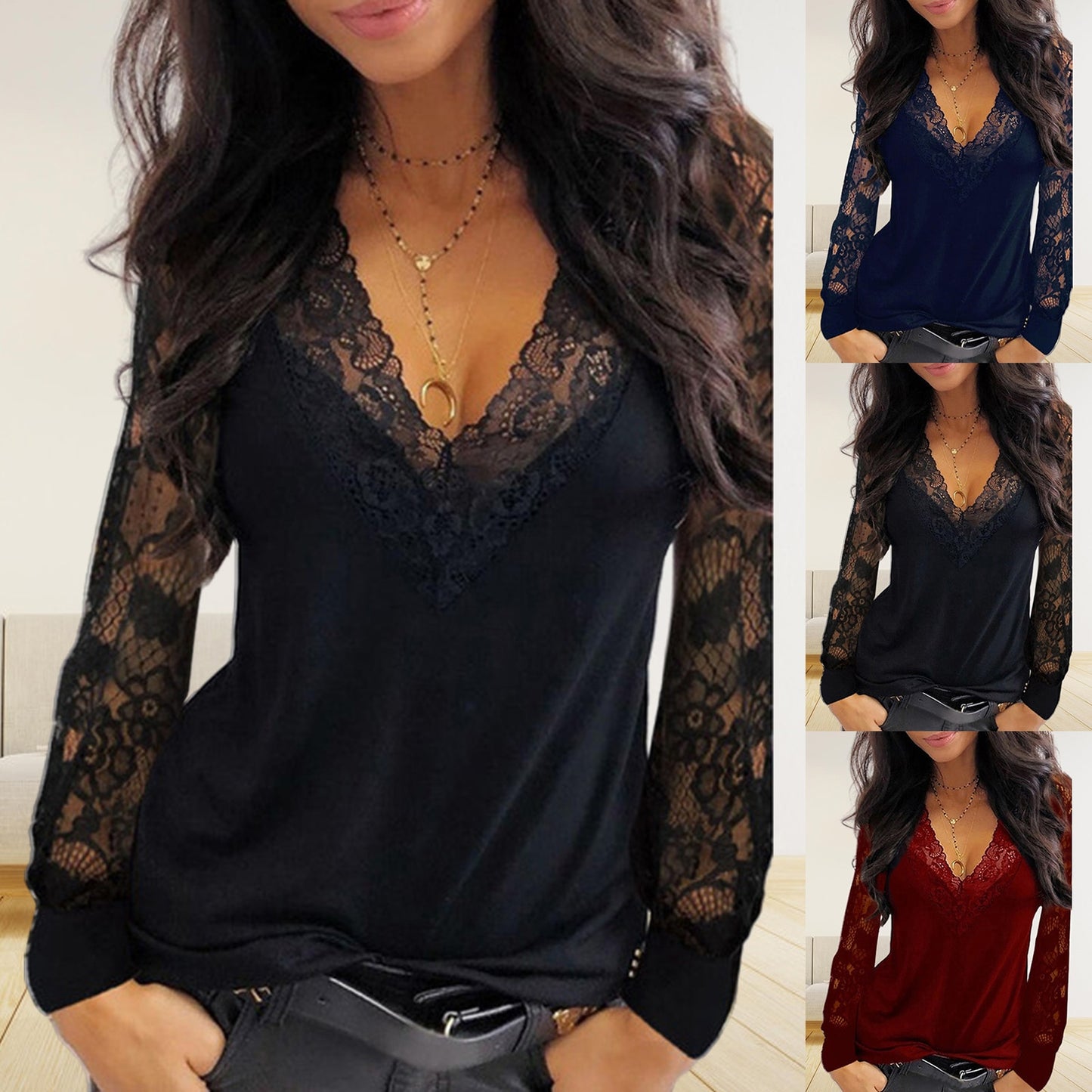 Blouse Met V-Hals en Kant